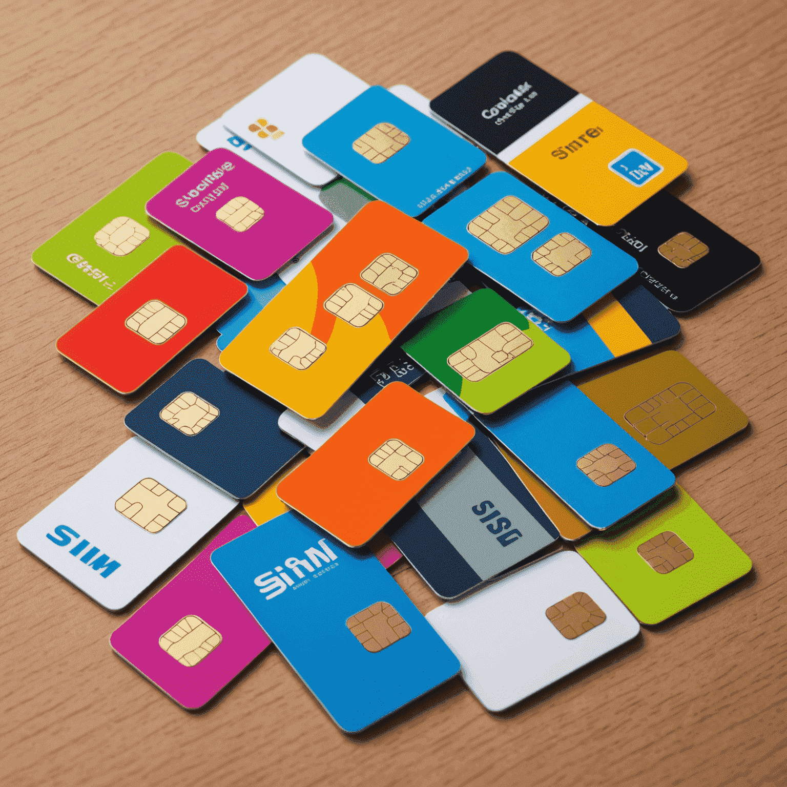 صورة لمجموعة متنوعة من بطاقات SIM بأحجام وألوان مختلفة